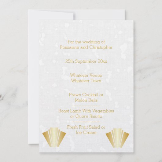 Bruiloft Diner Menu Gouden Art Deco Kaart (Achterkant)