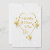 Bruiloft Diner Menu Goudkleurige Hart Vlinder Kaart (Voorkant)