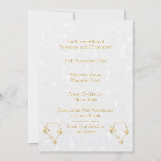Bruiloft Diner Menu Goudkleurige Hart Vlinder Kaart (Achterkant)