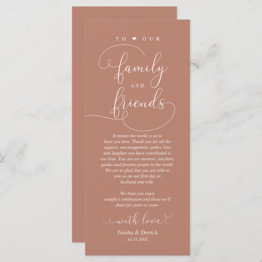 Bruiloft diner, plaats instelling dank u kaart (Voorkant / Achterkant)