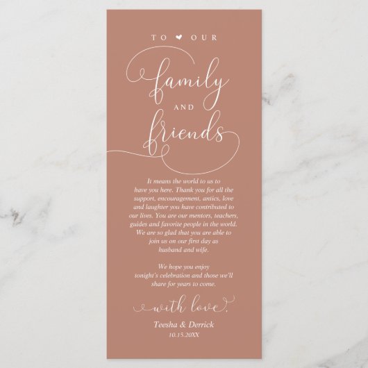 Bruiloft diner, plaats instelling dank u kaart (Voorkant)