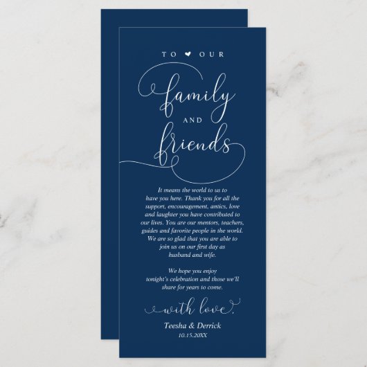 Bruiloft diner, plaats instelling dank u kaart (Voorkant / Achterkant)