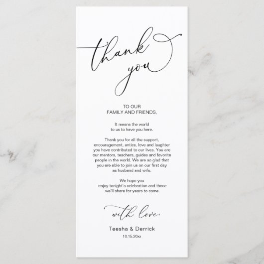 Bruiloft diner, plaats instelling dank u kaart (Voorkant)