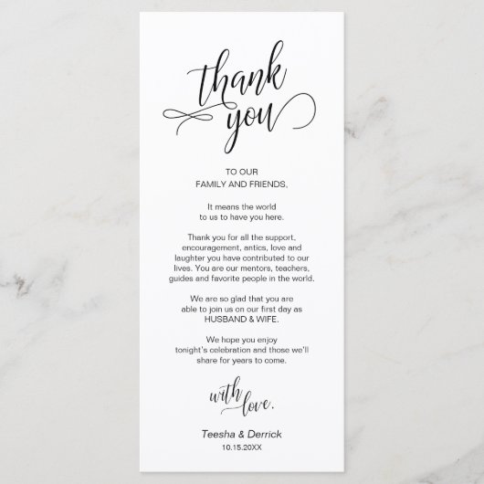 Bruiloft diner, plaats instelling dank u kaarten (Voorkant)