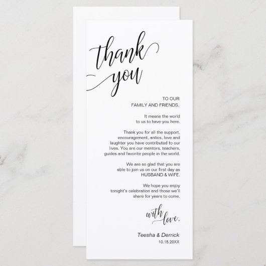 Bruiloft diner, plaats instelling dank u kaarten (Voorkant / Achterkant)