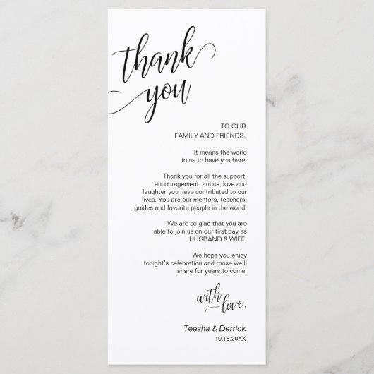 Bruiloft diner, plaats instelling dank u kaarten (Voorkant)