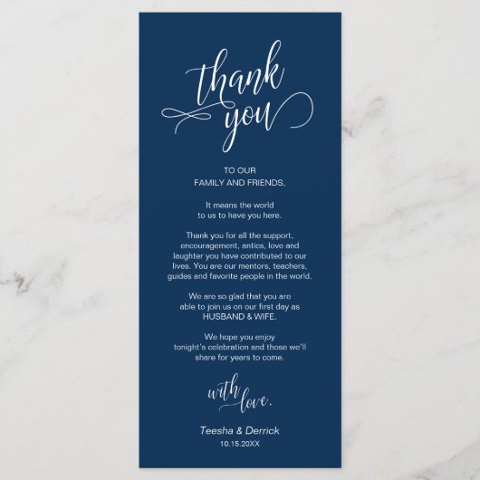 Bruiloft diner, plaats instelling dank u kaarten (Voorkant)