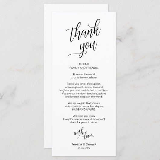 Bruiloft diner, plaats instelling dank u kaarten (Voorkant / Achterkant)