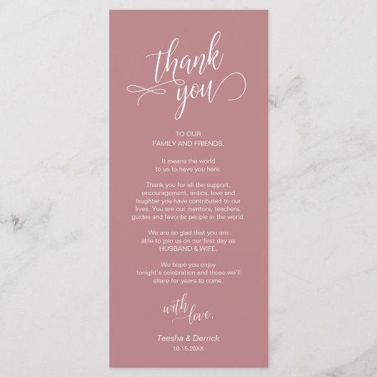 Bruiloft diner, plaats instelling dank u kaarten (Voorkant)