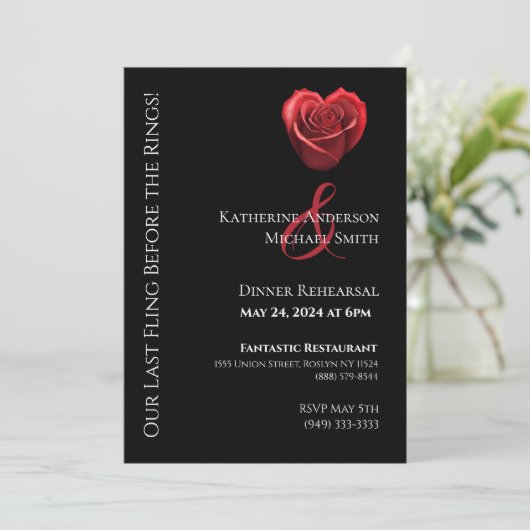 Bruiloft diner repetitie-hart vormige rode roos- kaart (Staand voorkant)