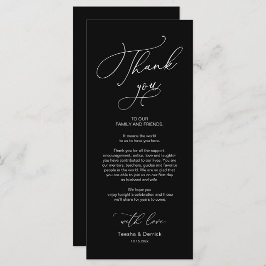 Bruiloft Dinner Place Instelling Dank u Kaart (Voorkant / Achterkant)