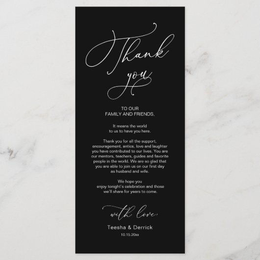 Bruiloft Dinner Place Instelling Dank u Kaart (Voorkant)