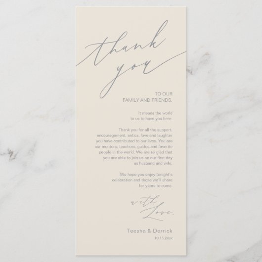 Bruiloft Dinner Place Instelling Dank u Kaart (Voorkant)