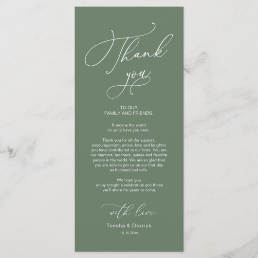 Bruiloft Dinner Place Instelling Dank u Kaart (Voorkant)