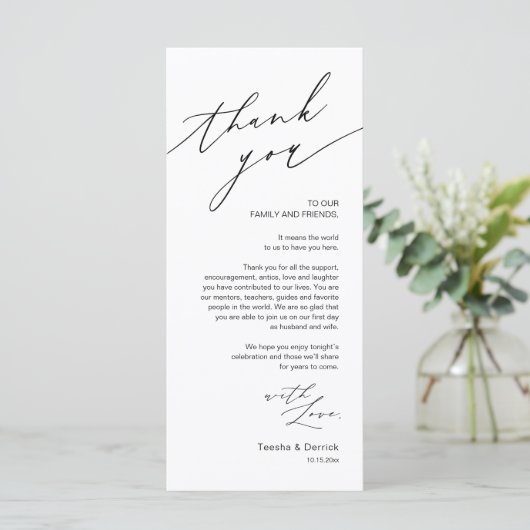 Bruiloft Dinner Place Instelling Dank u Kaart (Staand voorkant)