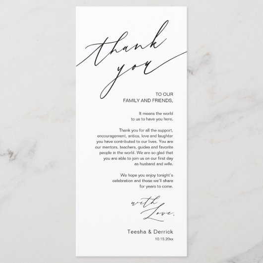 Bruiloft Dinner Place Instelling Dank u Kaart (Voorkant)