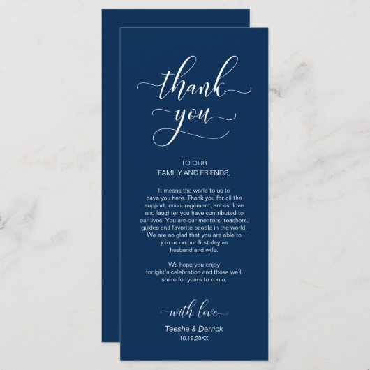 Bruiloft Dinner Place Instelling Dank u Kaart (Voorkant / Achterkant)