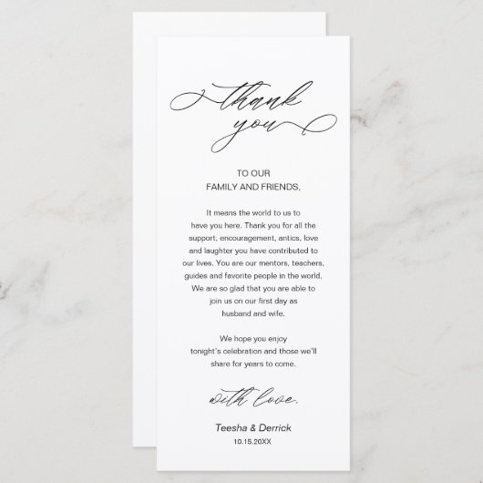 Bruiloft Dinner Place Instelling Dank u Kaart (Voorkant / Achterkant)