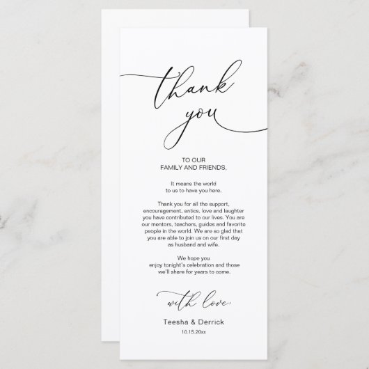 Bruiloft Dinner Place Instelling Dank u Kaart (Voorkant / Achterkant)