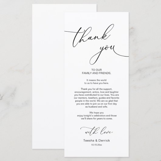 Bruiloft Dinner Place Instelling Dank u Kaart (Voorkant / Achterkant)