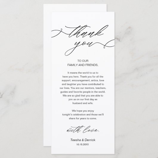 Bruiloft Dinner Place Instelling Dank u Kaart (Voorkant / Achterkant)