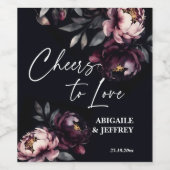 Bruiloft donkere humeurige pioenen gepersonaliseer wijn etiket (Enkel label)