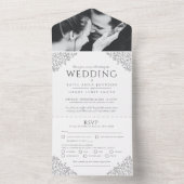 Bruiloft donkergrijs wit blad fotomaaltijd RSVP All In One Uitnodiging (Binnen)