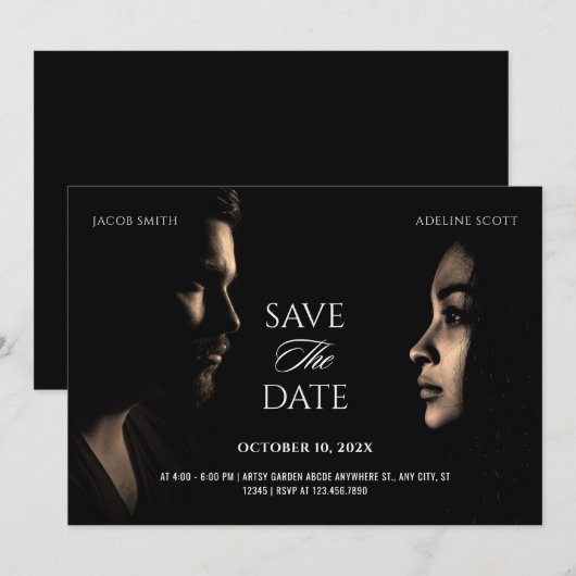 Bruiloft donkerzwarte foto film drama film poster save the date (Voorkant / Achterkant)