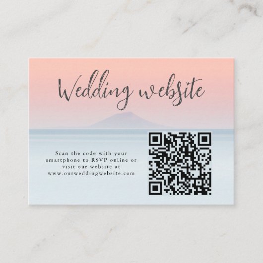 Bruiloft door het zee onder peachy sky zonsonderga informatiekaartje (Voorkant)