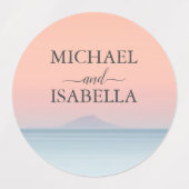 Bruiloft door het zee onder peachy sky zonsonderga labels (Design 2)