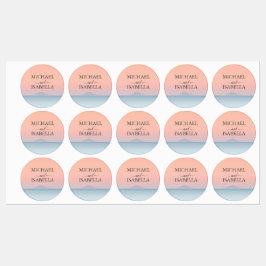 Bruiloft door het zee onder peachy sky zonsonderga labels