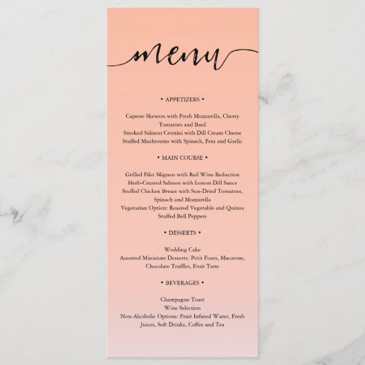 Bruiloft door het zee onder peachy sky zonsonderga menu (Voorkant)