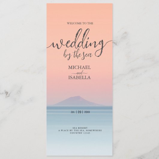 Bruiloft door het zee onder peachy sky zonsonderga menu (Achterkant)