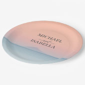 Bruiloft door het zee onder peachy sky zonsonderga papieren bordje (Gekanteld)