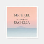 Bruiloft door het zee onder peachy sky zonsonderga servet (Voorkant)