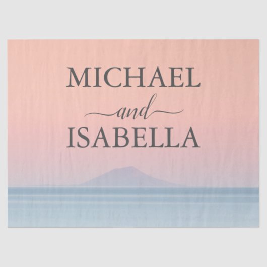 Bruiloft door het zee onder peachy sky zonsonderga tissuepapier (Voorkant)