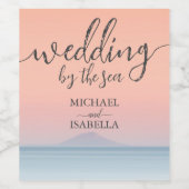 Bruiloft door het zee onder peachy sky zonsonderga wijn etiket (Enkel label)