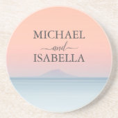 Bruiloft door het zee onder peachy sky zonsonderga zandsteen onderzetter (Voorkant)