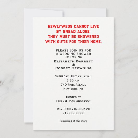 Bruiloft douche kaart (Achterkant)