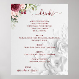 Bruiloft Dranken Menu Bord Bloemen Poster