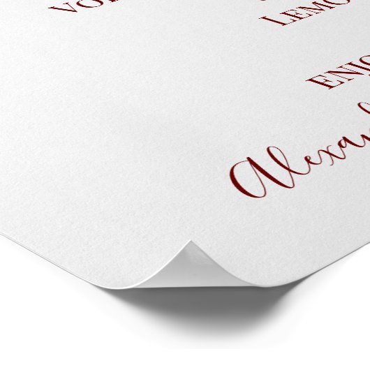 Bruiloft Dranken Menukaart Bord Bloemen Poster (Hoek)