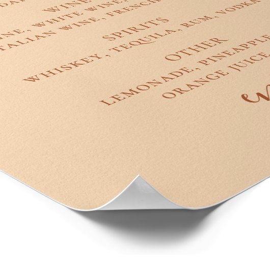 Bruiloft Dranken Script Menu Bord | Peach Sand Bar Poster (Hoek)