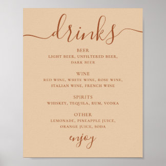 Bruiloft Dranken Script Menu Bord | Peach Sand Bar Poster