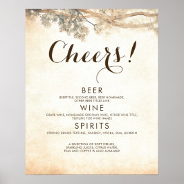 Bruiloft Drankenbar met Landelijke Boomtakken Poster