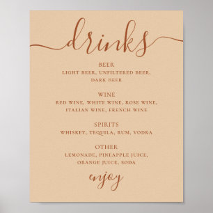 Bruiloft Drankmenu   Bar Bord in Warm Perzik Zand Poster