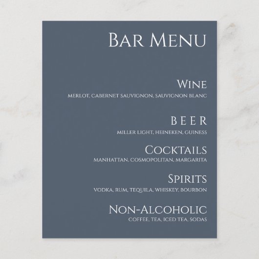Bruiloft Drink & Diner Menu-Blauw en Wit (Achterkant)