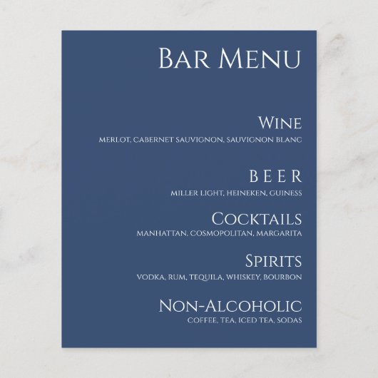 Bruiloft Drink & Diner Menu-Donkerblauw en Wit (Achterkant)