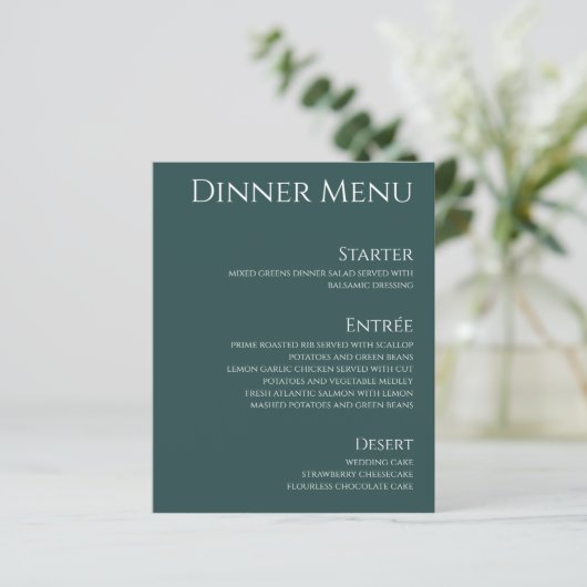 Bruiloft Drink & Diner Menu-Emerald Groen- (Staand voorkant)