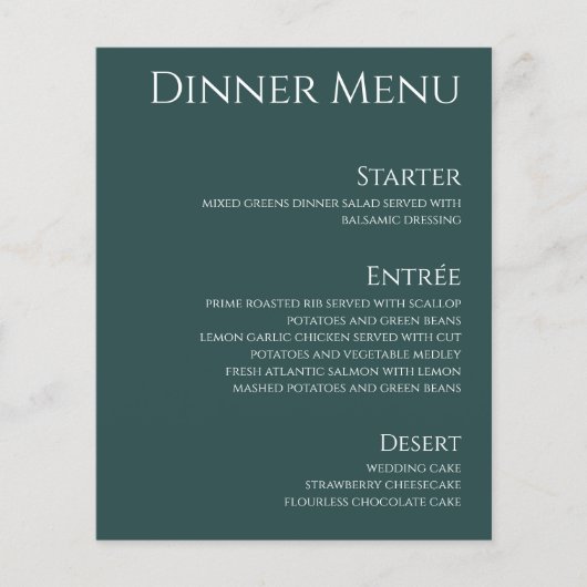 Bruiloft Drink & Diner Menu-Emerald Groen- (Voorkant)