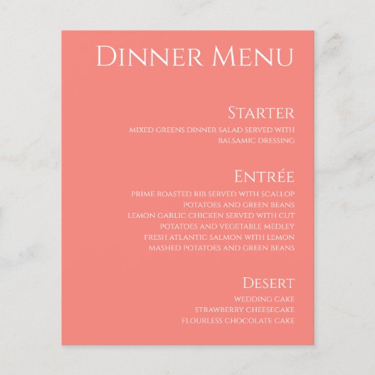 Bruiloft Drink & Diner Menu-Roze Koraal- (Voorkant)